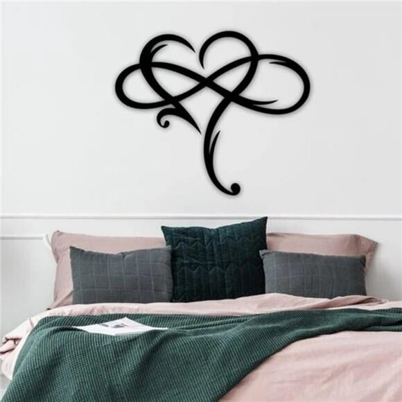Infinity Heart Wall Decor Unique Metal Steel Plaques Bedroom Ornaments Black - Picture 5 of 7